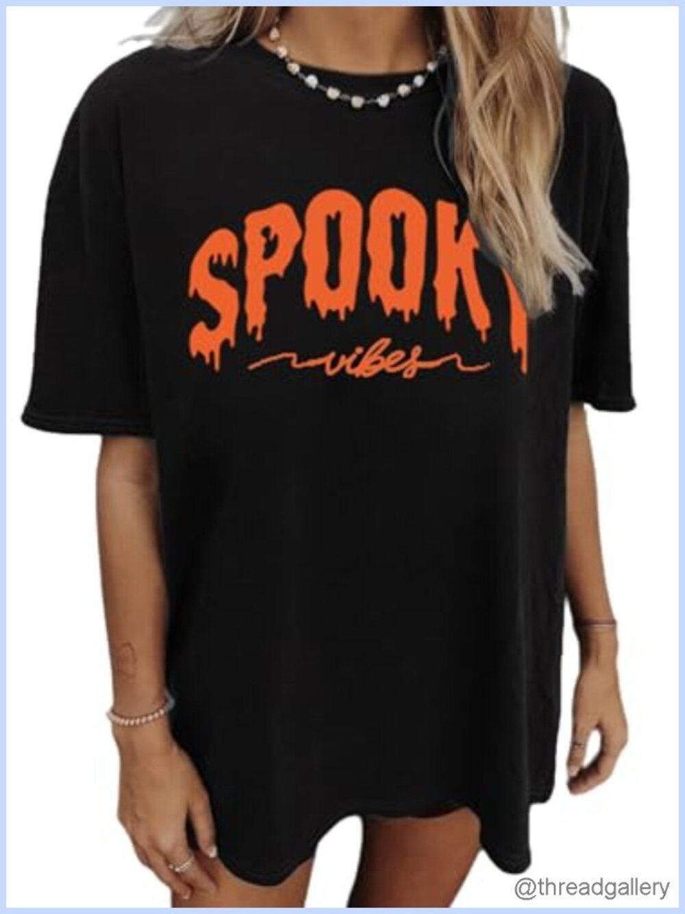 Oversized Halloween Shirt Womens Spooky Season Tee Skeleton Costume